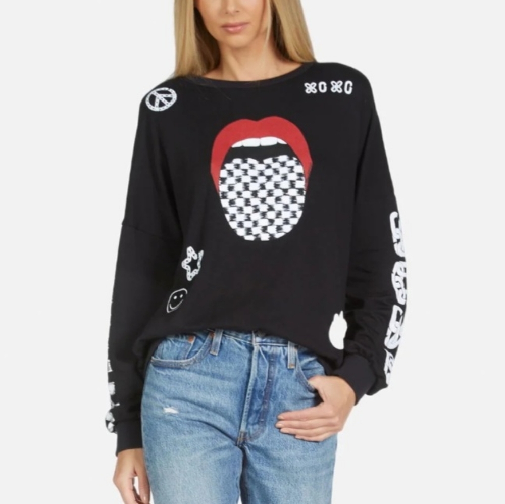Lauren Moshi Sierra Checker Tongue Sweatshirt, Size M - Picture 2 of 8